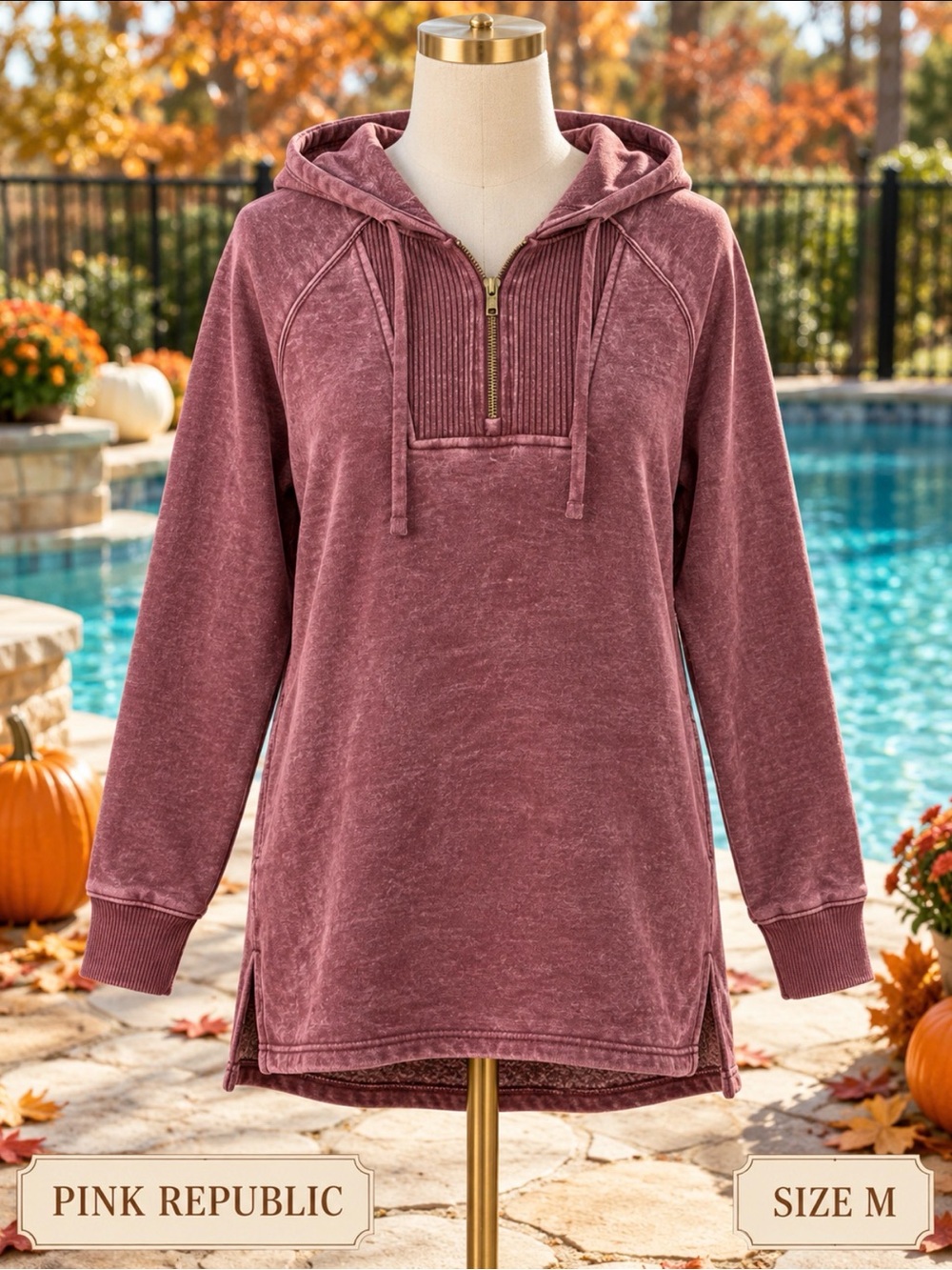 Pink Republic Dusty Mauve Half-Zip Hoodie Pullover